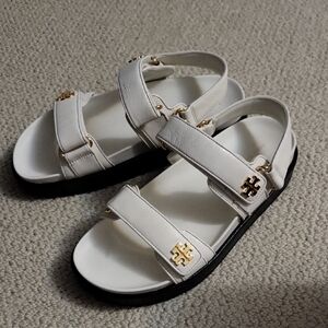 White Sandals with Gold Accents